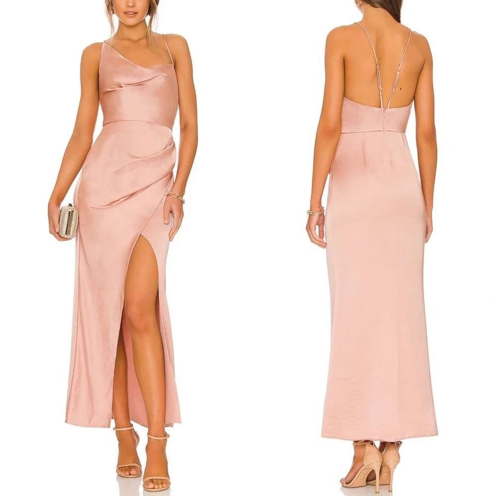 Significant Other Aria Dress Nougat Pink‎ Satin Cowl Neck Maxi 12 Event Guest